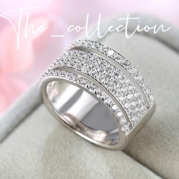 WIDE DIAMOND BAND IN STERLING SILVER - Picture 2 of 4